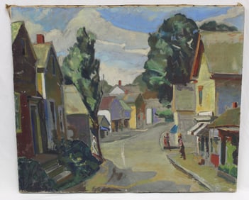 Unsigned oil on canvas Rockport, MA street scene - 25"x30"