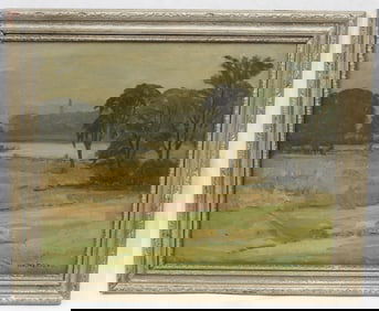 Signed D.A. Mercurio oil on canvas landscape titled on verso "Fresh pond Cambridge, MA" - overall