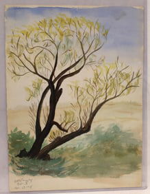 Pencil signed Betty Smalley watercolor landscape - dated April 23, 1941 - unframed - 15"x11"