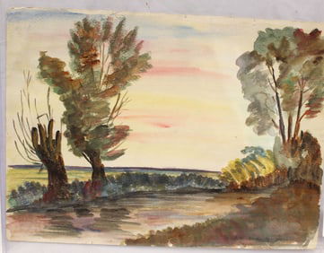 Pencil signed Betty Smalley watercolor landscape - unframed - 11"x14"