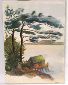 Pencil signed Betty Smalley watercolor lake scene dated March 5, 1941 - unframed - 11"x15"