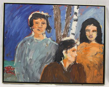 Henry Coupe oil on linen titled “Three Women in Park?? dated 2010 - overall framed size 29"x37"