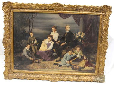Large antique style Family portrait print on canvas board - overall framed size 40"x50" - made to