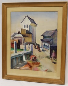 Signed Elizabeth Baskerville McNaughton watercolor titled "Tokyo" - overall framed size 33"x27"
