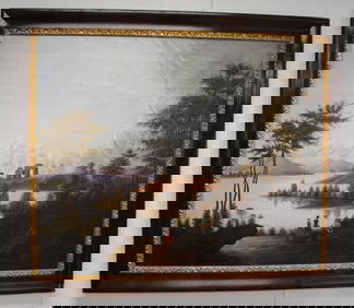 Large 19thC oil on canvas Hudson River School in the manner of Thomas Chambers - overall unframed