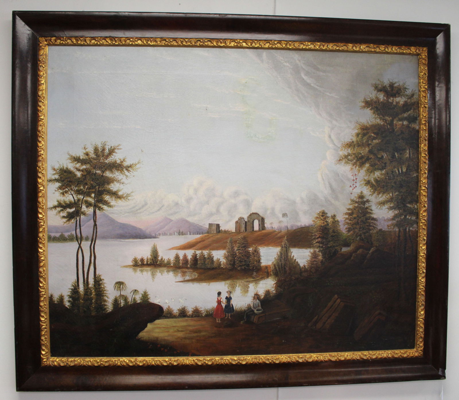Large 19thC oil on canvas Hudson River School in the manner of Thomas Chambers - overall unframed (1 of 11)