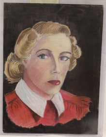 Unsigned pastel portrait of a woman - unframed - 12"x9"