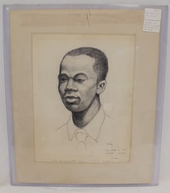 Signed Milt Gress pencil drawing of a man titled "Kelly" dated 4/22/49 - overall matte size 16