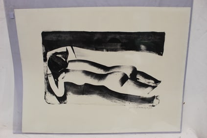 Signed John S. deMartelly ink drawing of a female reclining - unframed 19 3/4"x26 1/2"