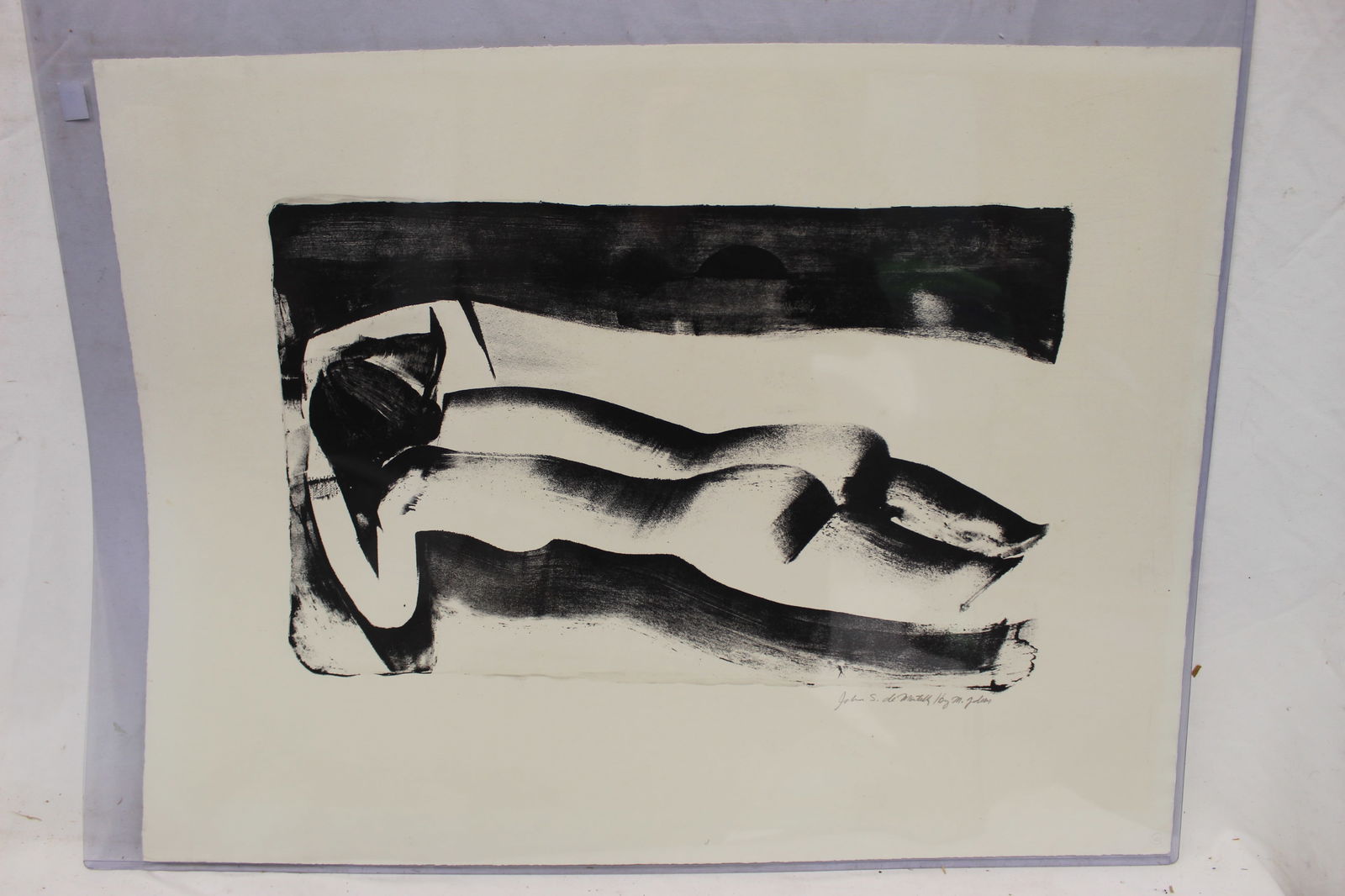 Signed John S. deMartelly ink drawing of a female reclining - unframed 19 3/4"x26 1/2" (1 of 8)