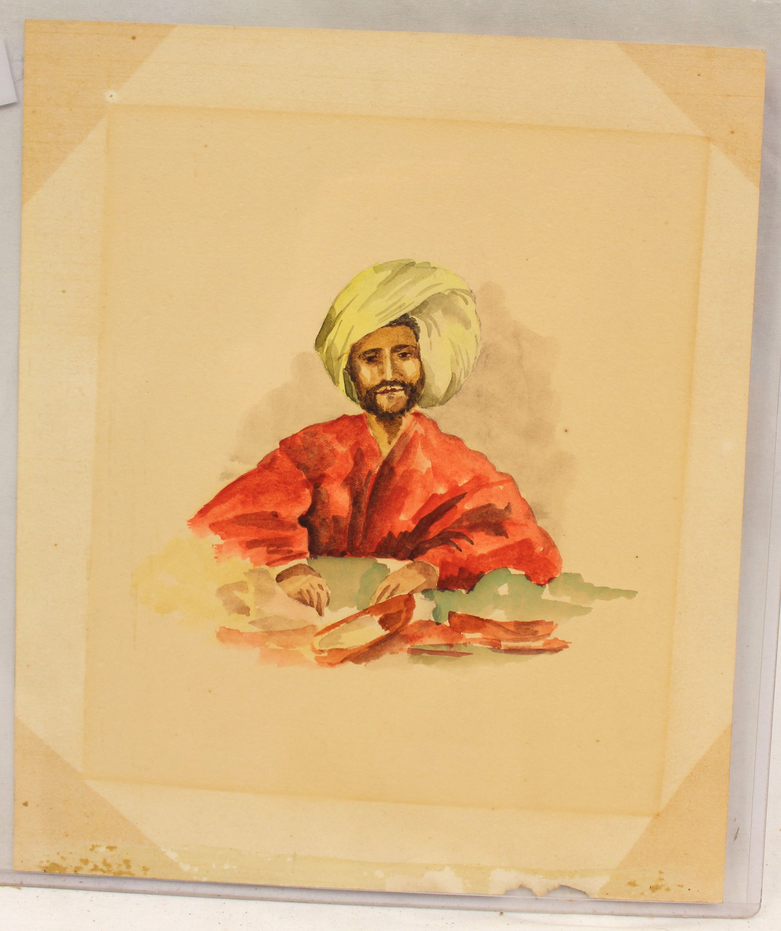 Unsigned watercolor of a man with turban - unframed 11 1/4"x9 1/2": Unsigned watercolor of a man with turban - unframed 11 1/4"x9 1/2"