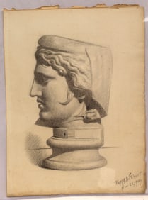 Signed illegibly and dated 1909 charcoal drawing a Greek or Roman bust - unframed 24"x18"