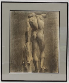 Signed John S deMartelly charcoal nude of a male - overall framed size 30 1/4"x25"