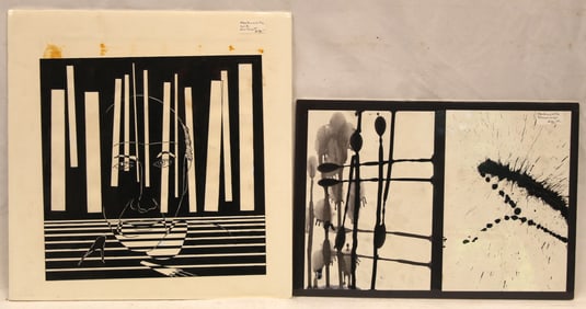 Lot of 3 black & white modern drawings - 2 signed illegibly & dated '83 - unframed - 11"x15 3/4" (2)