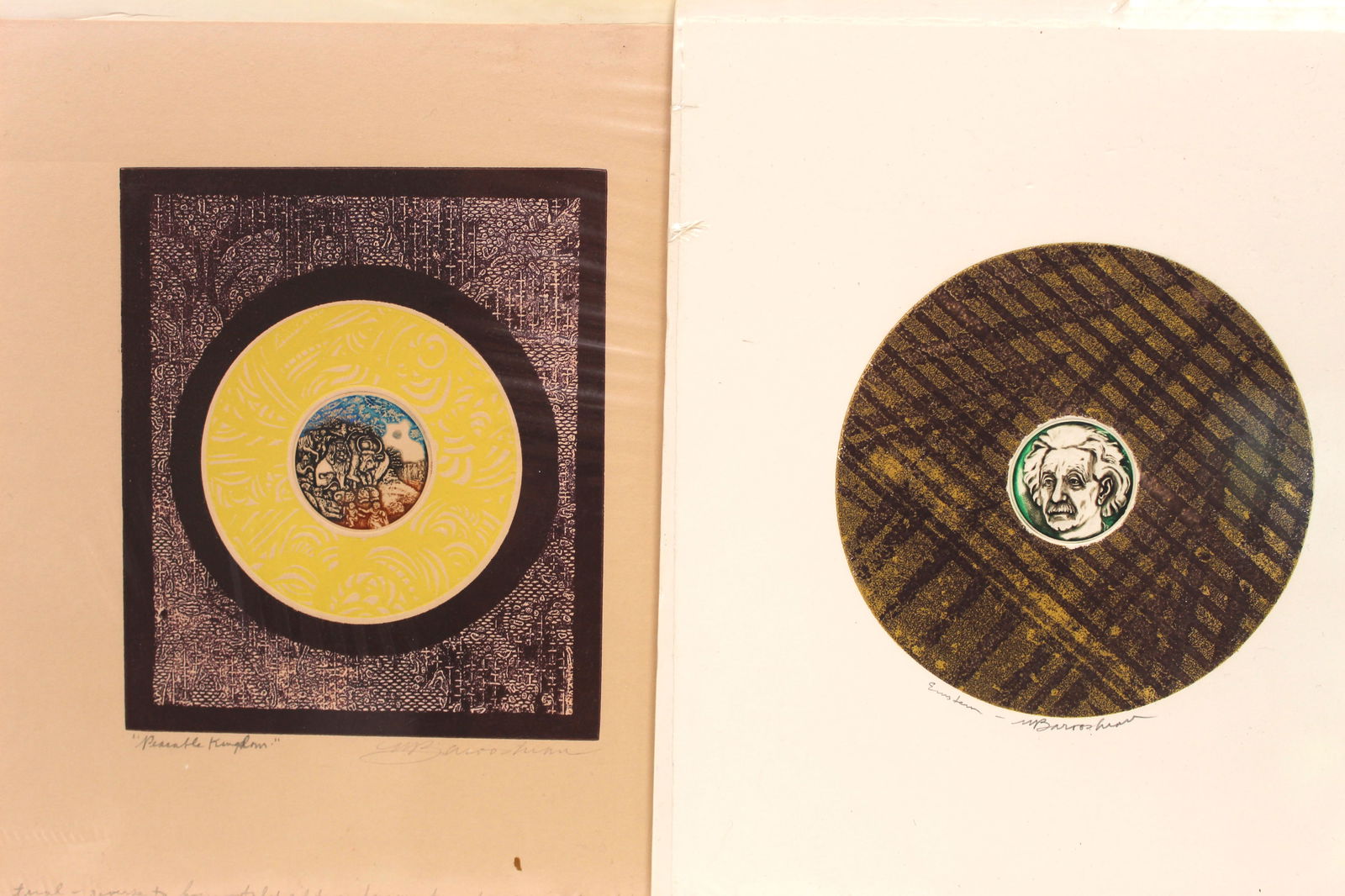 Lot of 2 Pencil signed Martin Barooshin mixed media - 1 titled :peaceable Kingdom" & the other (1 of 6)