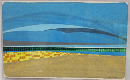 Signed Stewart Ross James modern abstract watercolor dated '86 - unframed - 12"x19"