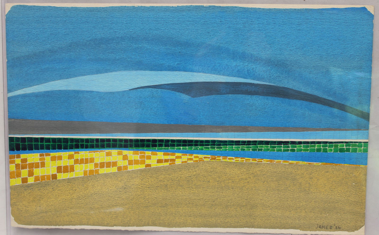 Signed Stewart Ross James modern abstract watercolor dated '86 - unframed - 12"x19" (1 of 6)