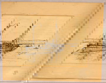 Signed EFO Dwyer ink drawing titled "Steam Schooner - Novelty - 1895" dated '67 - unframed - matted