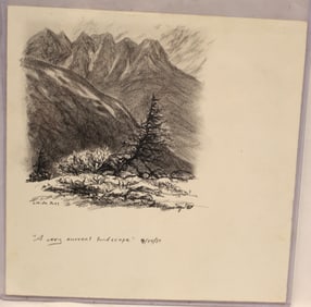 Signed illegibly charcoal drawing titled "A Very Special Landscape - White Pass" dated 9/24/87 -