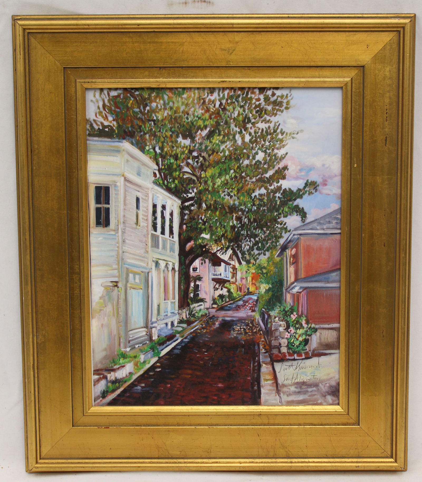 Scott Raimondo print of St. Augustine street scene in nice gold framed - overall framed size 19 (1 of 7)