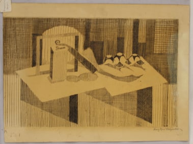 Pencil signed Mary Ann Hooper dated 1966 abstract etching - unframed - 12 1/2"x16 3/4"
