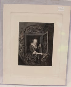 Engraving Plate XII Gabriel Metsu Lady at a Window - unframed 19"x15 1/4"