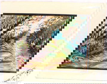 Initialed MLC (M. Lewis Croissant) watercolor landscape - unframed - matted 16"x19 3/4"