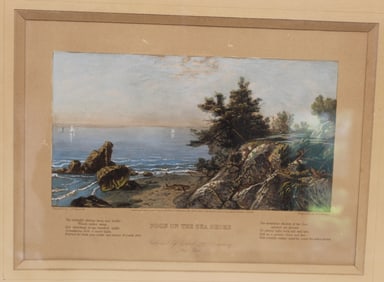 Hand colored engraving "Noon on the Seashore" Engraved by S.V. Hunt - unframed - matted 13"x15 1/2"