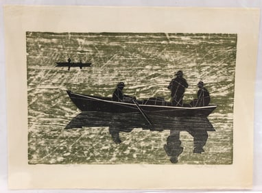 Pencil signed Paul Shaub woodblock titled "Pilot Boats" #'d 47/210 - unframed - 18"x24"