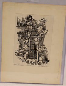 Pencil signed W.B. Hazelton woodblock titled "Golden Cross Inn Oxford, England" dated '27 - unframed
