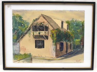 Signed William Puckett watercolor of a house - overall framed size 15 1/4"x20 1/2"