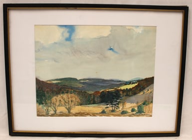 Signed Charles E Pont watercolor landscape - overall framed size 15 1/4"x20 1/2"