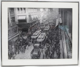 Boston, MA photo print titled on verso "Christmas 1913 Washington & West Street Boston, MA - overall