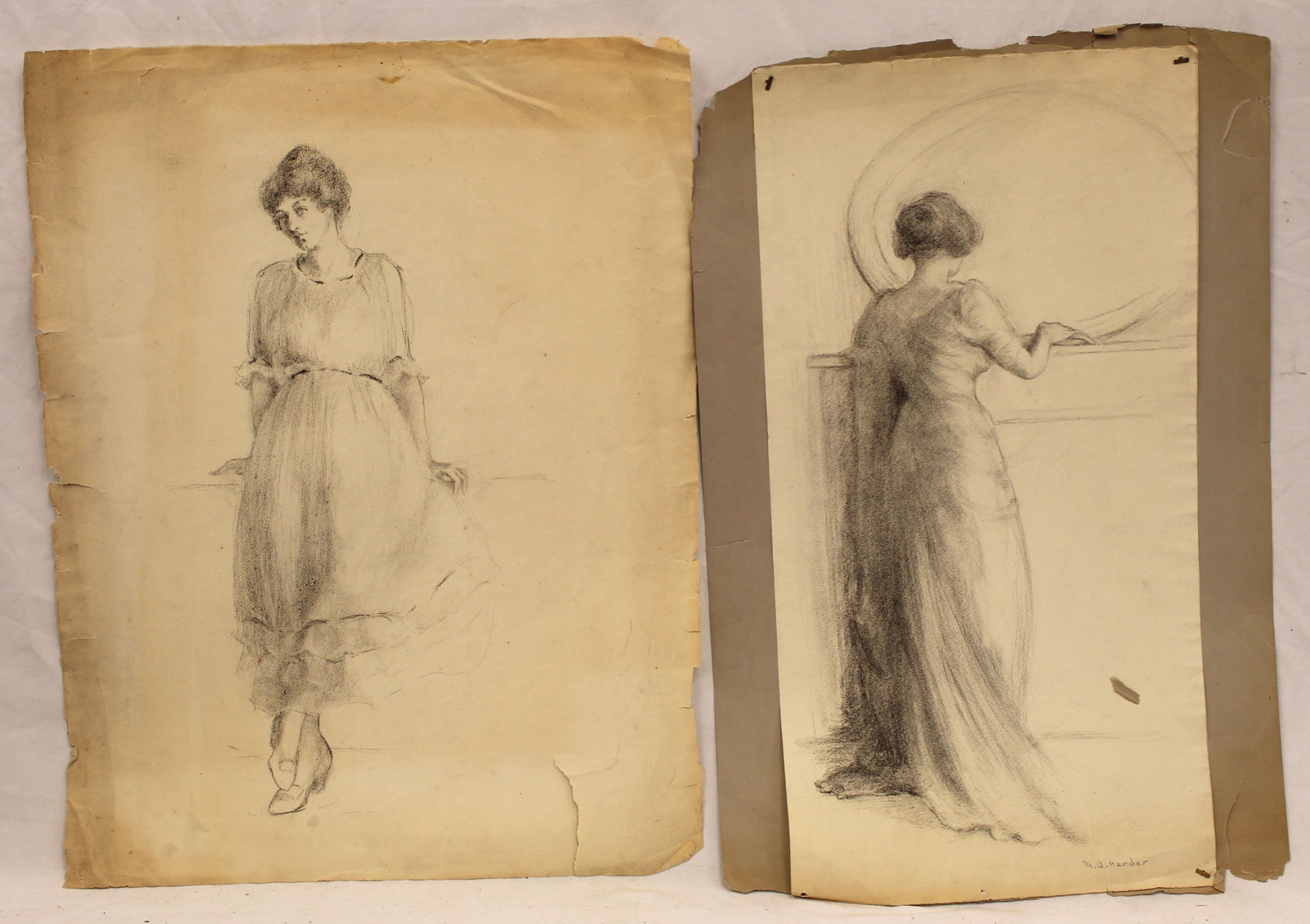 Lot of 2 Margaret Gould Harder pencil sketches of woman - unframed - 24"x12" & 24"x19": Lot of 2 Margaret Gould Harder pencil sketches of woman - unframed - 24"x12" & 24"x19"