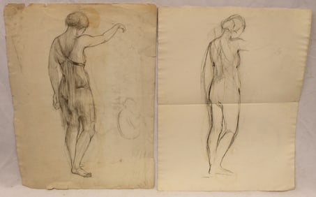 Lot of 2 Margaret Gould Harder pencil sketches - both double sided - unframed - 24" x19"