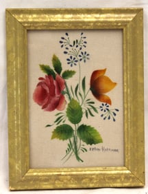 Signed Esther Hoffman theorem of roses - antique style - overall framed size 8 1/2"x6 1/2"