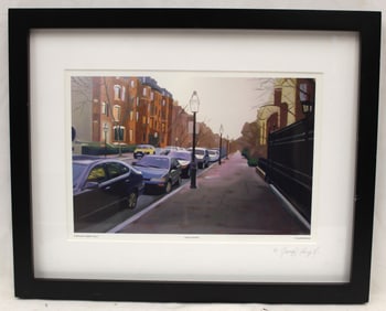 Pencil signed James long print titled "Boston's Back Bay" dated 2009 - overall framed size12 1/4"x15