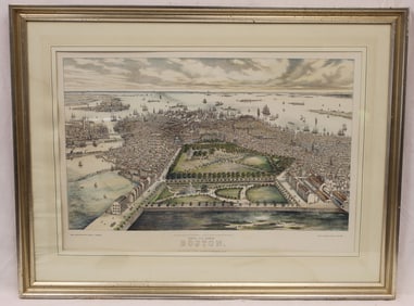Large print titled "Bird's Eye View of Boston" - overall framed size 29"x38"