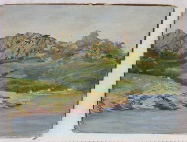Signed E. Sherman (?) oil on canvas board seascape - unframed - 15 1/2"x20"