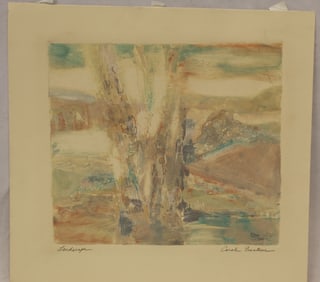 Pencil signed Carole Einstein etching titled "Landscape" - unframed - 16"x17 1/2"
