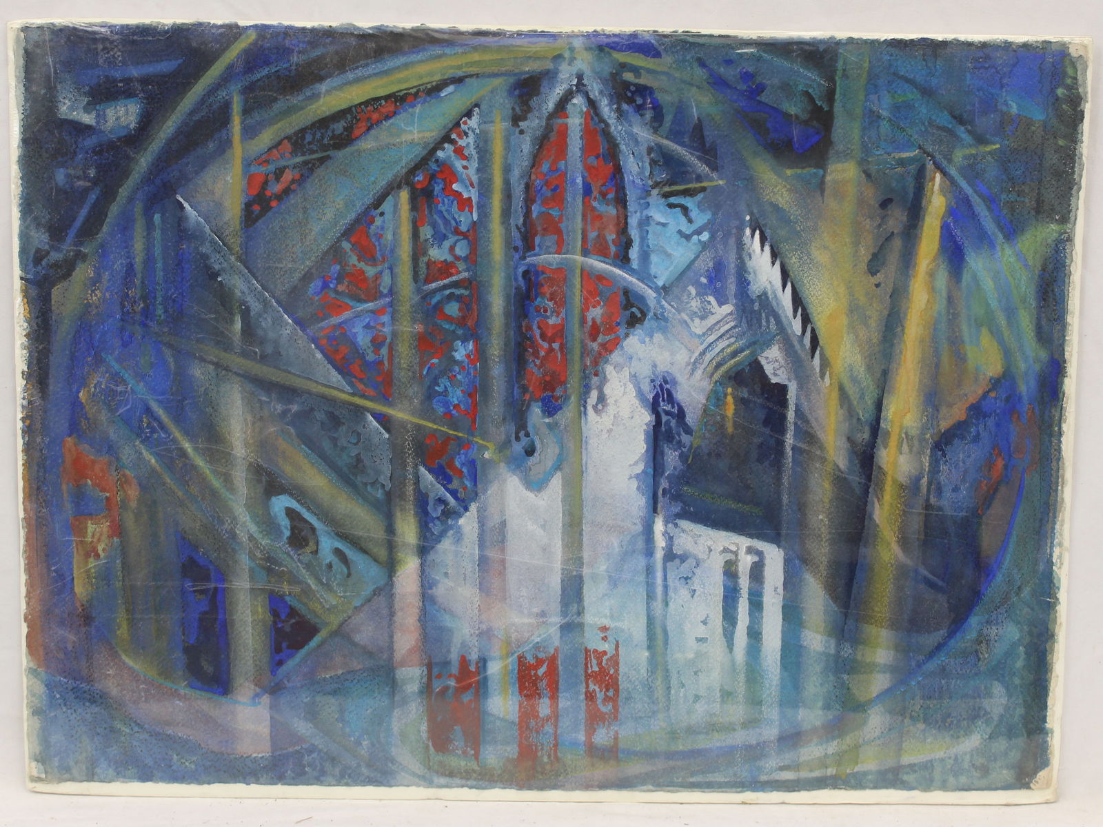 Unsigned Frederick Montague Charman watercolor abstract stained glass windows - unframed - 22"x30" (1 of 5)