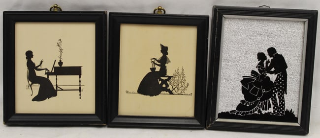 Lot of 3 silhouettes - overall framed size 5 3/4"x4 3/4", 5 1/4"x4 1/2" & 5 1/4" x 4 3/4"