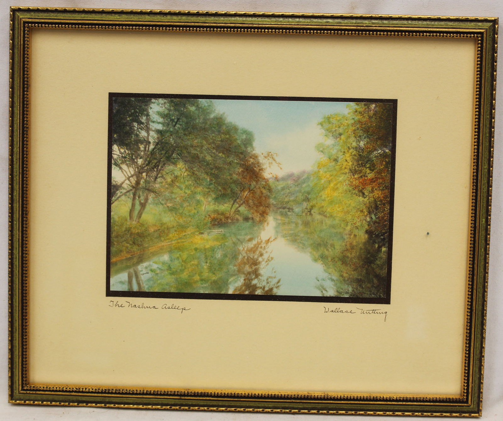 Wallace Nutting print in original box titled "The Nashua Asleep" - overall framed size 9 3/4"x11 (1 of 5)