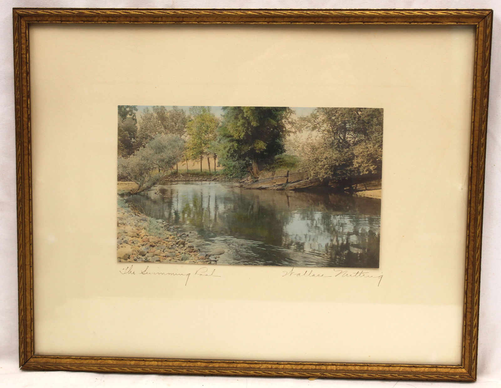 Wallace Nutting print titled "The Swimming Pool" - overall framed size 12 3/4"x16" (1 of 4)