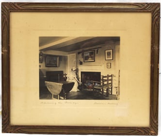Wallace Nutting print titled "warming Her Porridge" - overall framed size 15 1/2"x18 1/4"