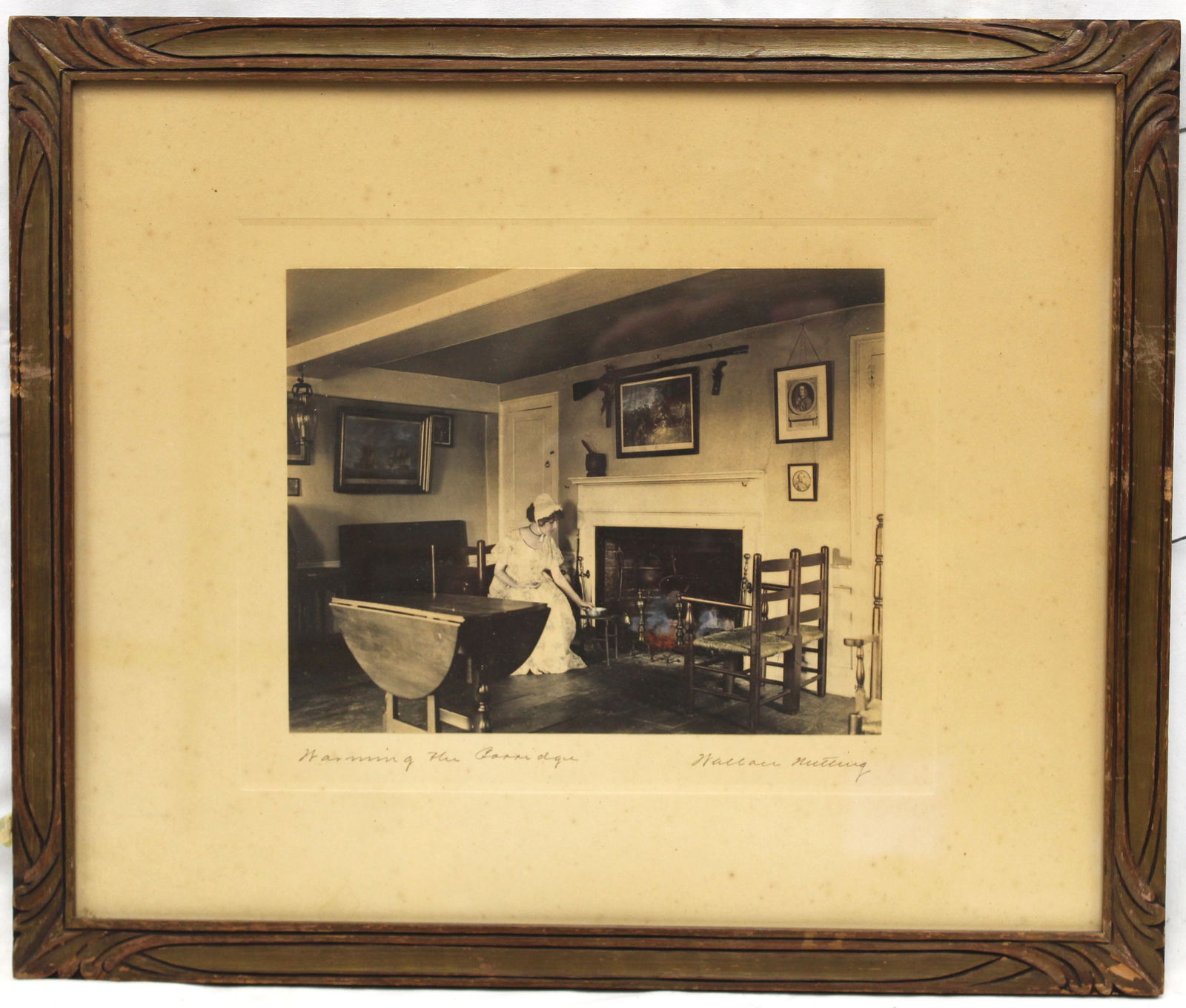 Wallace Nutting print titled "warming Her Porridge" - overall framed size 15 1/2"x18 1/4" (1 of 4)