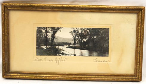 Lamson print titled "Where Trees Reflect" - overall framed size 5 3/4"x10 1/2"