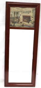 Antique 2 section mirror with Wallace Nutting type print top section - 30"x11 1/2
