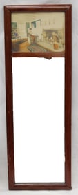 Antique 2 section mirror with Wallace Nutting type print top section - 13 3/4"x4 3/4"