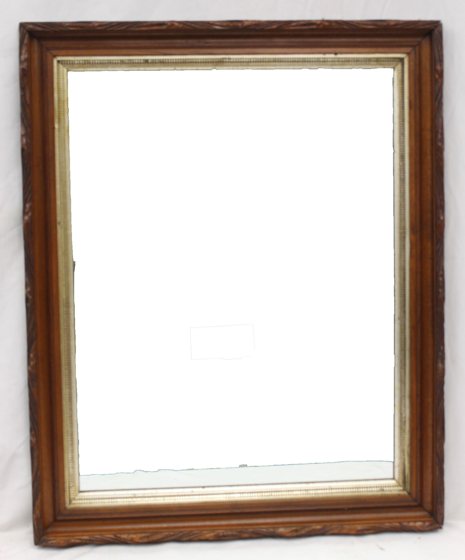 Large carved walnut framed mirror w liner - 31"x25" (1 of 2)